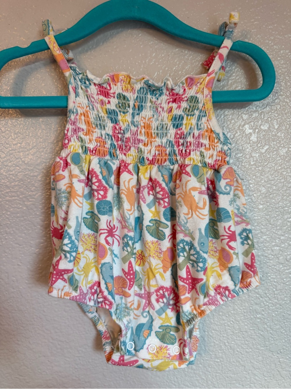 Baby Girls' Multicolor Sea Life Smocked One-Piece Bodysuit